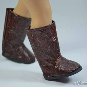 BOOTS in BROWN EMBOSSED Faux Leather Cowgirl or Cowboy or Western style for 18 &quot; Doll