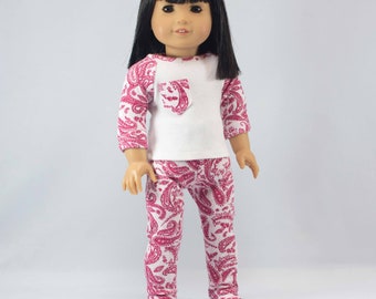 Last One!  PAJAMAS Lounge Wear in Red and White Print Pants and Shirt for 18 Inch Doll