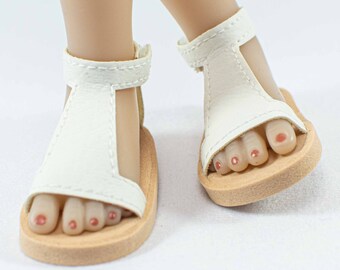 Ruby Red Fashion Doll Shoes SANDALS Flats in WHITE Faux Leather with Ankle Strap and Closed Heel