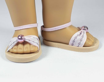 SANDALS SHOES Flip Flops in PINK with Woven Stitching Detail and Bead Trim and Elastic Ankle Strap for 18 Inch dolls like American Girl