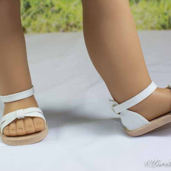 SANDALS Shoes Flats in WHITE Faux Leather Beige Soles with Crisscrossed Toe Straps and Closed Heel for 18 inch Doll