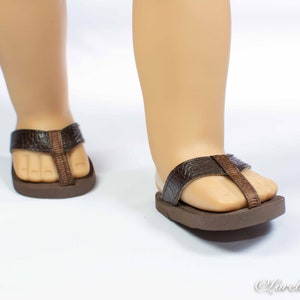 FLIPFLOPS SANDALS SHOES in Dark Chocolate Brown with Clear Heel Strap for 18 Inch Doll