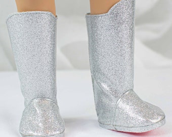 BOOTS SILVER Glitter Sparkle with Designer RED Soles for 18" Doll