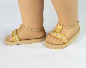 18 inch doll SANDALS SHOES Flipflops in Gold with Gold Sparkle Trim and Ankle Strap