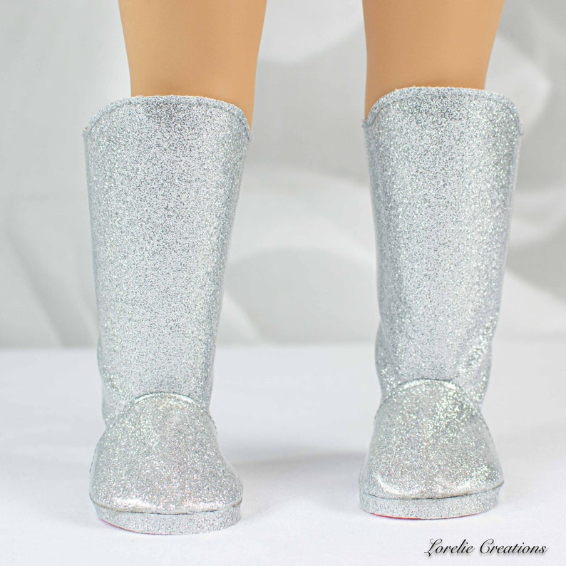 BOOTS SILVER Glitter Sparkle with Designer RED Soles for 18 Doll image 6