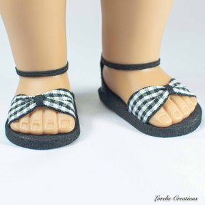 SANDALS Shoes in Black and WHITE Checked Gingham with Elastic Ankle Strap and Closed Heel for 18 Inch Dolls