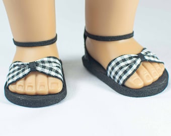 SANDALS Shoes in Black and WHITE Checked Gingham with Elastic Ankle Strap and Closed Heel for 18 Inch Dolls