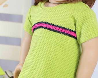 DRESS Tunic Lime Green with Flower Print LEGGINGS and HEADBAND for American Girl or 18 inch Doll