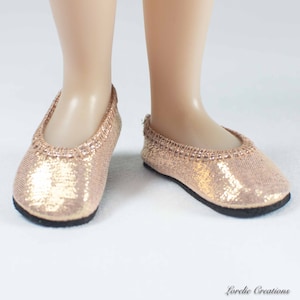 SIBLIES Ruby Red Fashion Friends Doll Ballet Flats Shoes in ROSE GOLD Stretch Faux Leather