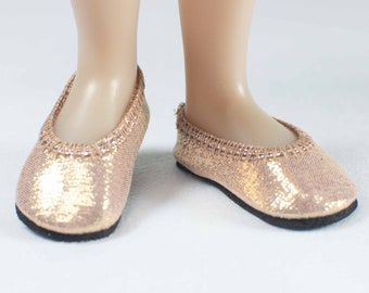 SIBLIES Ruby Red Fashion Friends Doll Ballet Flats Shoes in ROSE GOLD Stretch Faux Leather