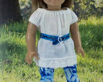 White TUNIC Top LEGGINGS Belt Headband and SANDALS Option for American Girl or 18 inch Doll