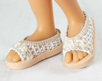 SIBLIES RRFF Doll PEEPTOE Flats Shoes in Beige and White Lacy Look with Beige Soles