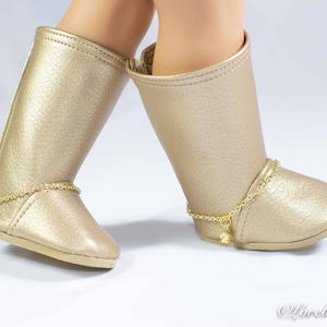 BOOTS Shoes in GOLD Faux Leather with OPTIONAL Ankle Chain Trim for 18 &quot; Doll