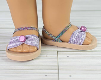 SANDALS Shoes Flipflops  in Lavender PURPLE with Bead Trim and Ankle and Heel Strap for 18 Inch Doll