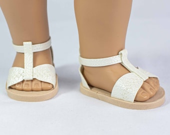 SANDALS Shoes Flipflop in CREAM Off White with Detail Stitching and T Strap for 18 Inch Doll