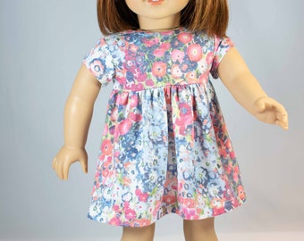 DRESS Babydoll Style in Muted Pink Blue with Short Sleeves and Sandals Option for 18 inch Doll