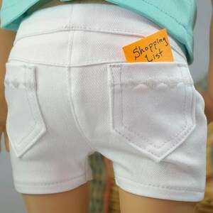 Summer WHITE SHORTS Pants Denim Twill with Four Working Pockets and Stitching Details for 18 Inch Doll Bild 2