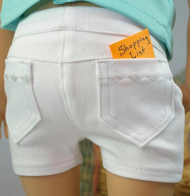 Summer WHITE SHORTS Pants Denim Twill with Four Working Pockets and Stitching Details for 18 Inch Doll Bild 2