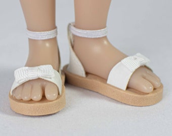 SIBLIES Ruby Red Fashion Friends Doll Shoes SANDALS Flats in WHITE Faux Leather Bow Trimmed Toe Band  Closed Heel with Elastic Ankle Strap