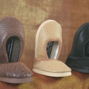 Faux Leather Ballerina Flats, 18 Inch Doll Shoes, Brown Beige Black