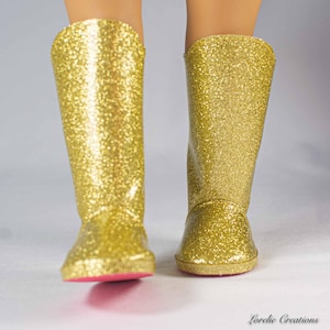 BOOTS GOLD Glitter Sparkle with Designer RED Soles for 18&quot; Doll