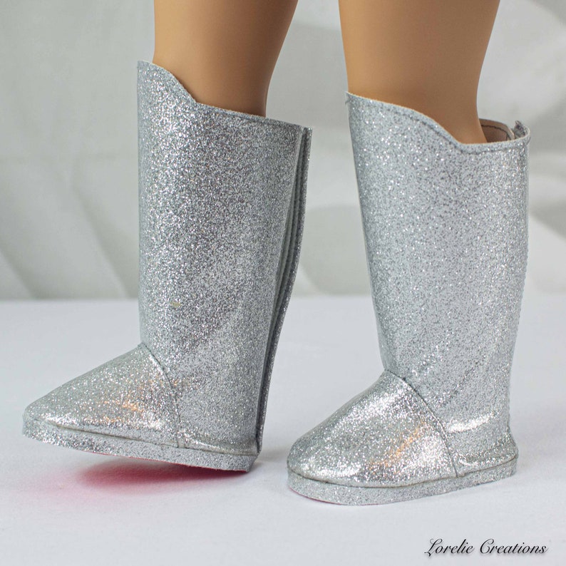 BOOTS SILVER Glitter Sparkle with Designer RED Soles for 18 Doll image 4