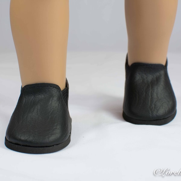 Doll Ankle BOOTS in Short Length BLACK Faux LEATHER for 18 " Doll