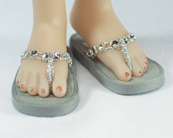 Ruby Red Fashion Friends Doll FLIPFLOPS Sandals Shoes  in SILVER RHINESTONE Sparkle