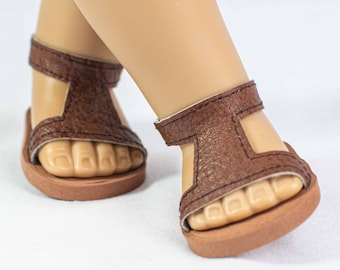SANDALS Shoes in RUST BROWN Faux Leather with Ankle Strap and Closed Heel for 18 Inch Dolls