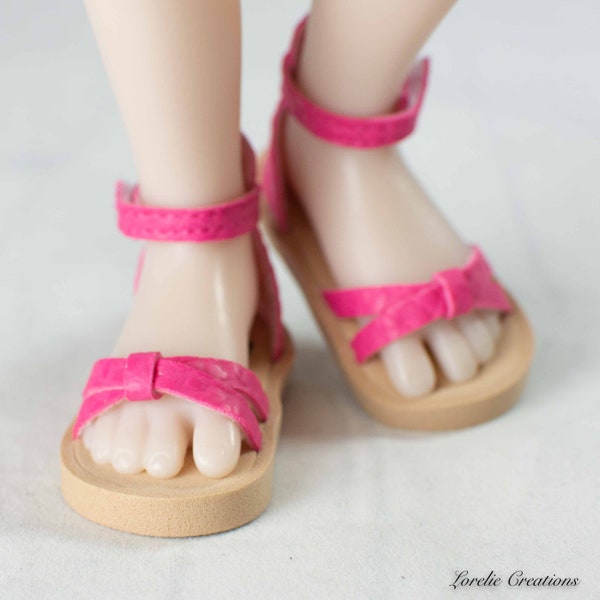 SIBLIES Ruby Red Fashion Friends Doll Shoes SANDALS Flats in Hot PINK Faux Leather Crisscrossed Toe Straps Closed Heel