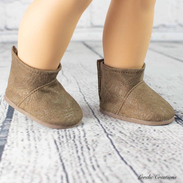 Doll Ankle BOOTS in Short Length in BROWN Embossed Faux Suede LEATHER with for 18” Doll