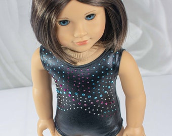 Doll LEOTARD Dance Wear Gymnastics Outfit in BLACK with Multicolor Rhinestone Trim for 18 Inch Doll