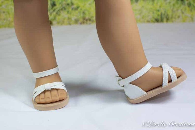 American Girl or 18 inch doll Shoes SANDALS Flats in WHITE Or Etsy