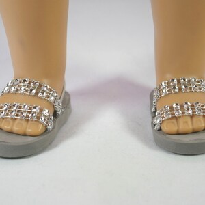 Silver Sparkle Sandals for 18 Inch Dolls, Rhinestone Straps