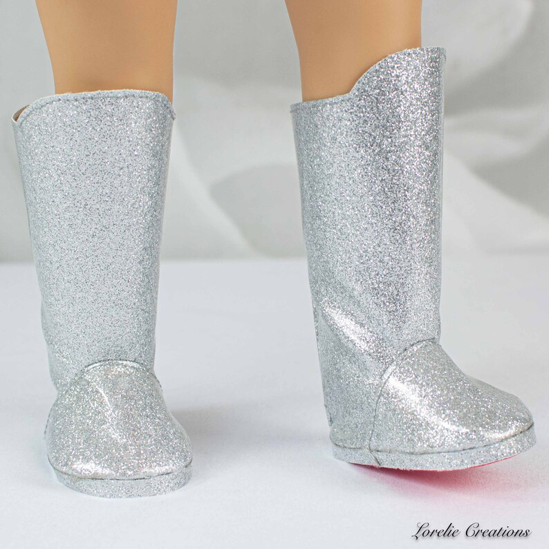 BOOTS SILVER Glitter Sparkle with Designer RED Soles for 18 Doll image 5