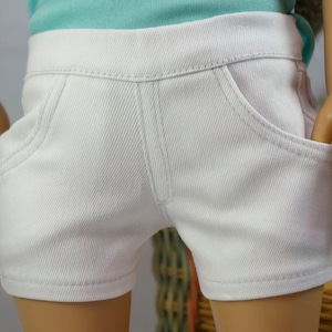 Summer WHITE SHORTS Pants Denim Twill with Four Working Pockets and Stitching Details for 18 Inch Doll