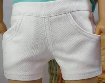 Summer WHITE SHORTS Pants Denim Twill with Four Working Pockets and Stitching Details for 18 Inch Doll