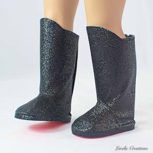 BOOTS BLACK Glitter Sparkle with Designer RED Soles for 18&quot; Doll
