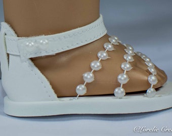 SANDALS SHOES Flipflops with Triple Fan PEARL Straps and Solid Heel with Ankle Strap for doll like American Girl or 18 inch doll