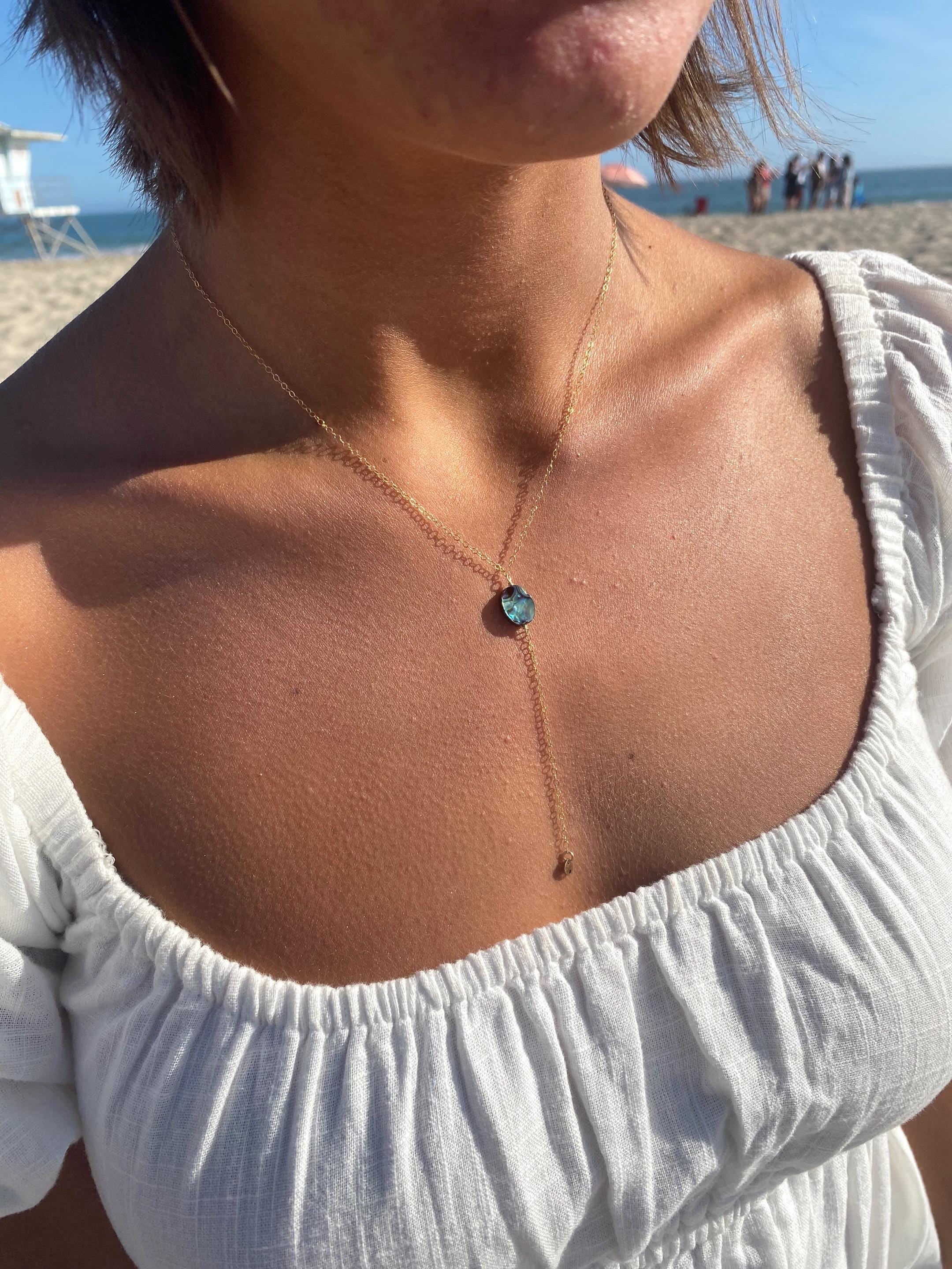 Abalone shell lariat necklace abalone lariat necklace blue green abalone necklace beach necklace mermaid necklace 14k gold fill