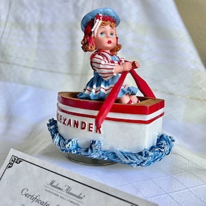 Madame Alexander Vintage Music Box Figurine, Row, Row, Row Your Boat Music Box, Vintage Figurines, Music Box, Gifts for her Collectible Doll