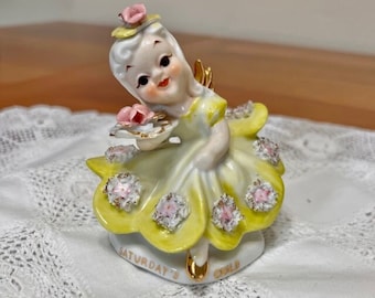 Vintage Lefton China Figurine, Lefton SATURDAY'S CHILD DOLL, Birthday figurines, Birthday Doll, Vintage China Figurines, Birthday Gift
