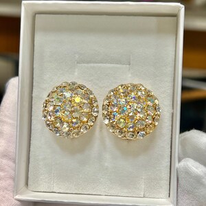 AB Vintage Round Rhinestone Clip on Earrings, Rhinestone Jewelry, Vintage Earrings, 1950, 1960 Earrings, Vintage Crystal Jewelry, Earrings