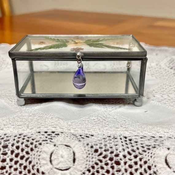 Vintage Jewelry Box, Glass Trinket Box, Pressed F… - image 2