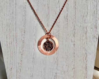 Handmade Copper Lotus Flower Necklace Coppe Floral Jewelry Hammered Geometric Necklace, Copper Metal Necklace, Floral Necklace, Lotus Flower