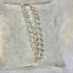 Unisex Vintage Sterling Silver Diamond Cut Double Link Charm Bracelet, Sterling Silver Charm Bracelet, Silver Jewelry Vintage Charm Bracelet