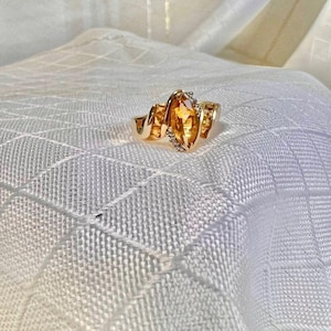 Vintage 10K Gold Citrine and Diamond Ring, Size 5, Citrine Healing Stone Jewelry Cocktail Ring, November Birthstone Rings and Jewelry