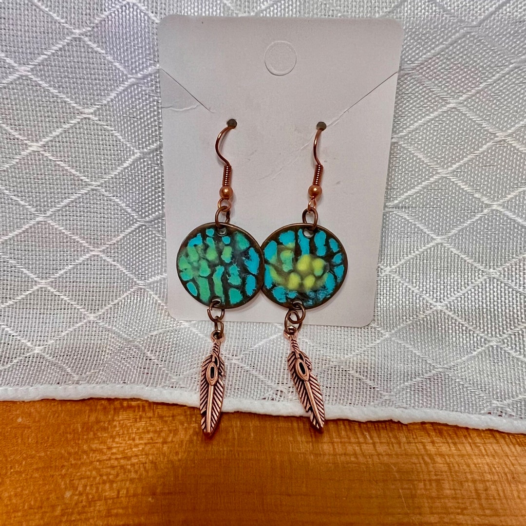 Handmade Copper Feather Earrings, Copper Native Style Earrings, Native