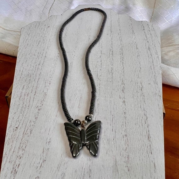 Magnetite Vintage Butterfly Beaded Necklace, Magn… - image 1