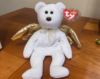 Vintage Halo II Angel Ty Beanie Baby, Stuffed Bear, Stuffed Animal Toy, Bears, Vintage Plush Bear, Vintage Stuffed Toys, White Angel Bear